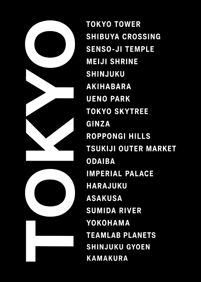 Tokyo City Landmarks Typography Poster