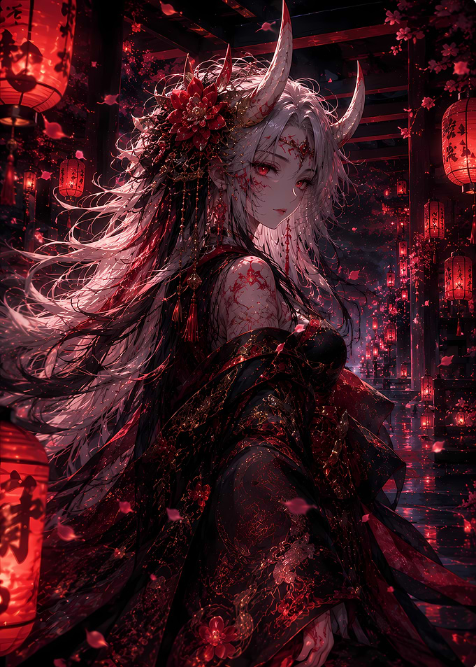 Ethereal Oni Princess in Red Lanterns