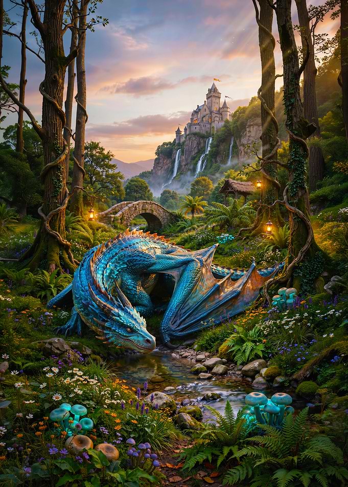 Blue Dragon in Enchanted Forest