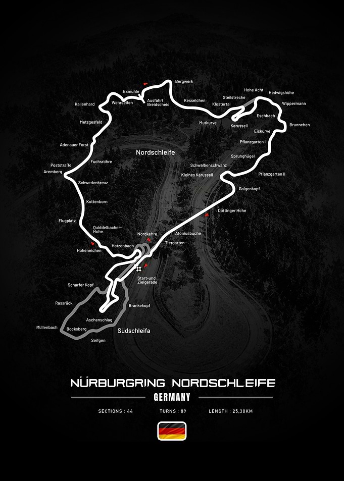 Nürburgring Nordschleife Track Map Poster