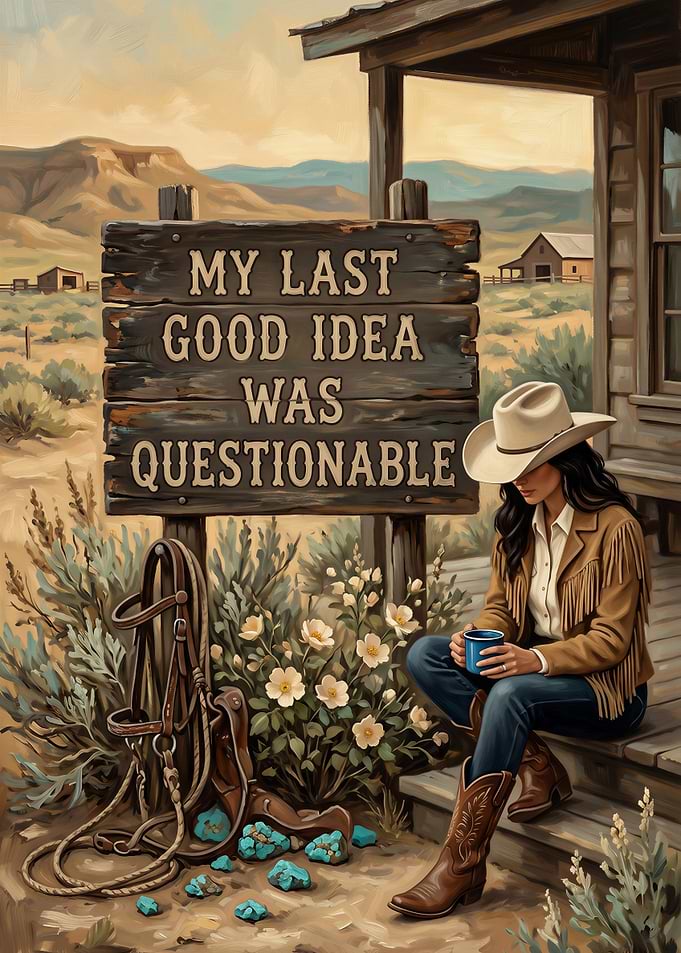 Cowgirl with Questionable Idea Sign