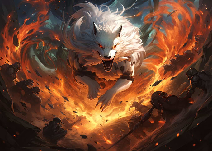 Fierce White Wolf in Battle