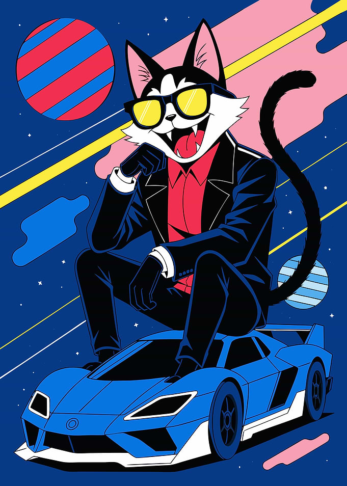 Cool Cat Driving Sports Car