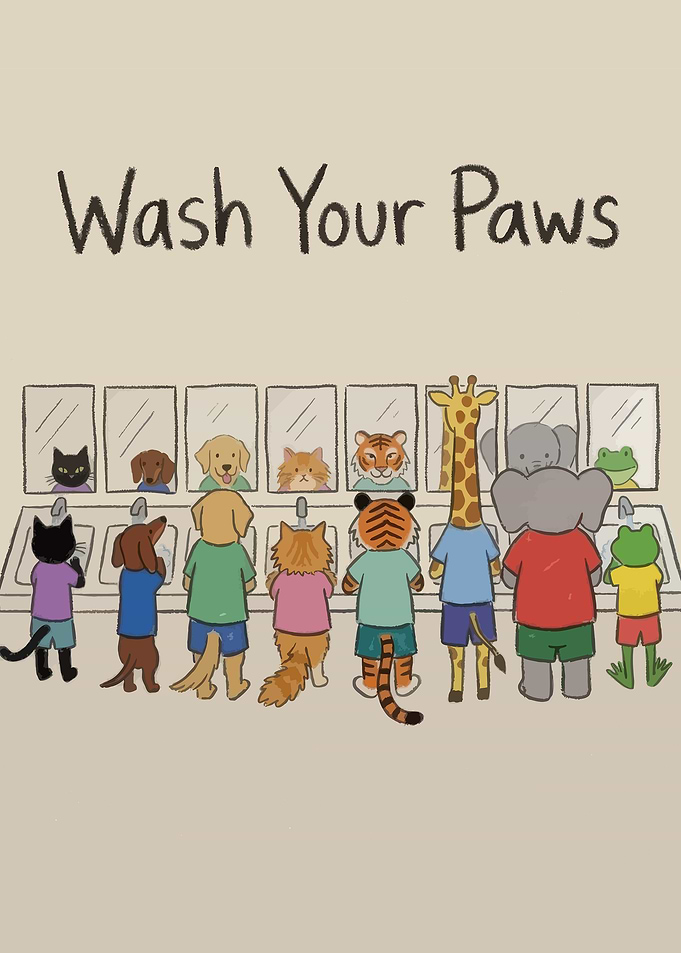 Animals Washing Paws Illustration