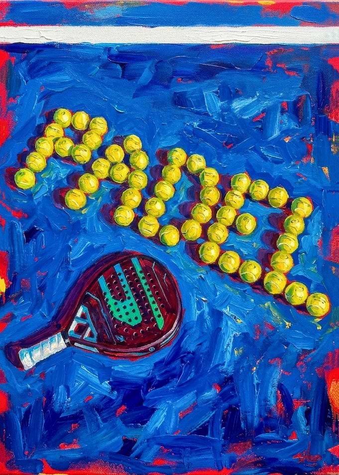 Padel Racket and Tennis Balls Painting