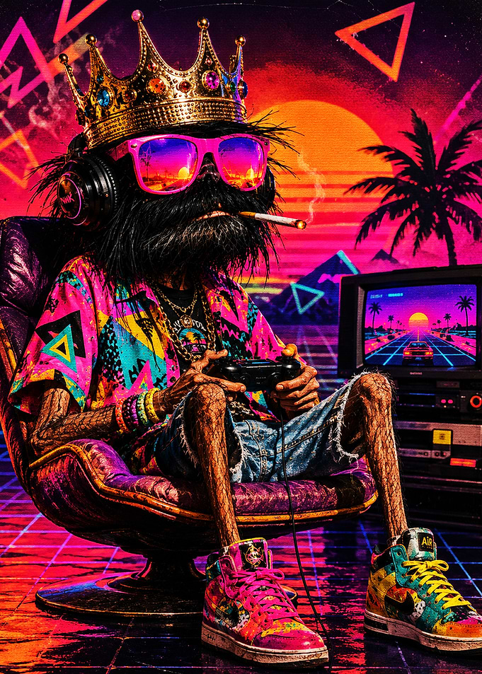 Retro Synthwave Gamer King