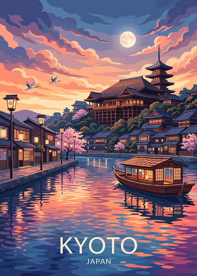 Kyoto Japan Sunset Travel Poster