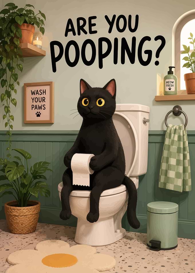 Funny Black Cat Bathroom Poster