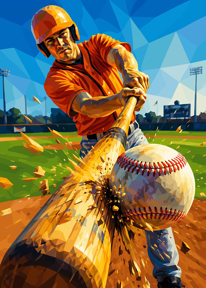 Low Poly Baseball Batter Hitting Ball