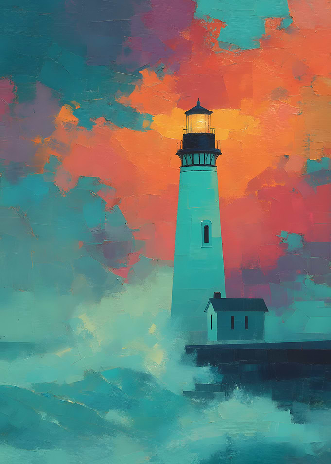 Lighthouse at Sunset Oil Painting