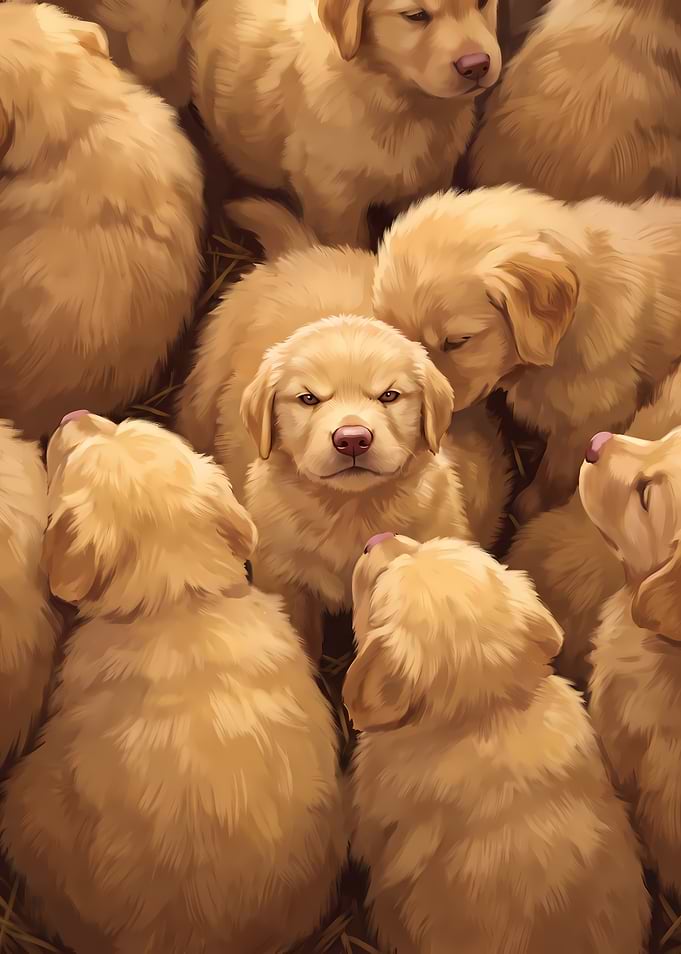 Grumpy Golden Retriever Puppy Surrounded