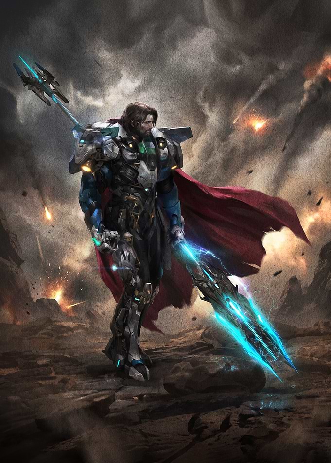 Futuristic Warrior with Glowing Spear