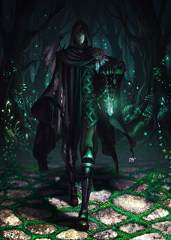 Mysterious Hooded Figure in Enchanted Forest