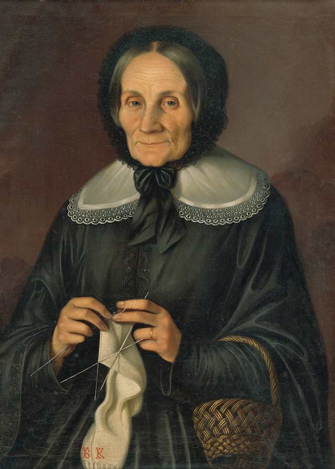 Portrait of an Elderly Woman Knitting