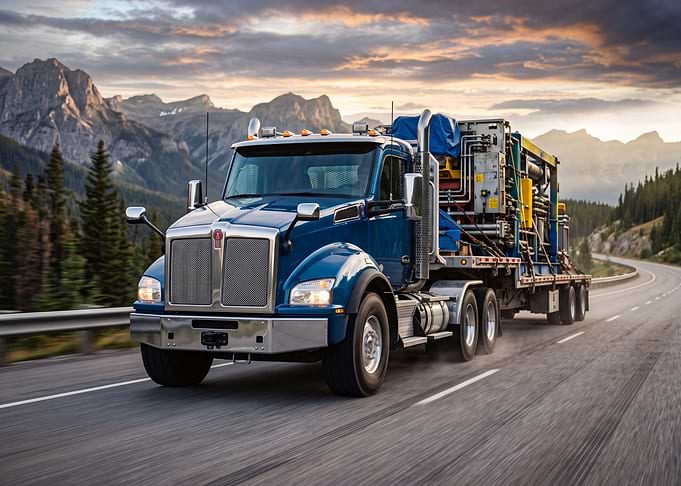 Blue Kenworth Truck on Mountain Highway