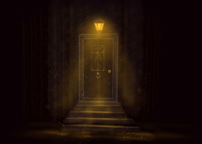 Mysterious Doorway in the Rain