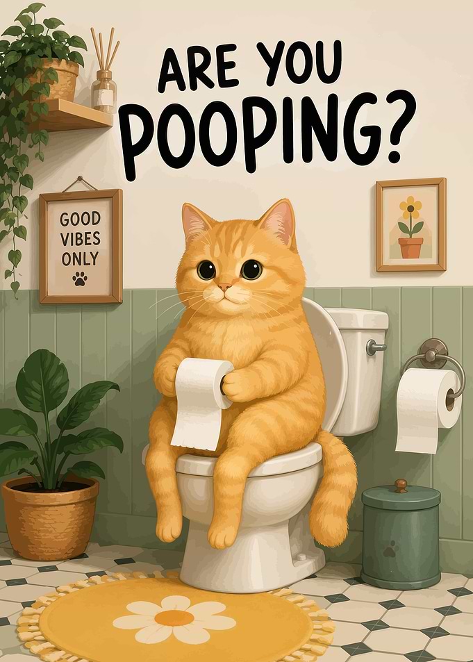 Funny Cat on Toilet Bathroom Poster