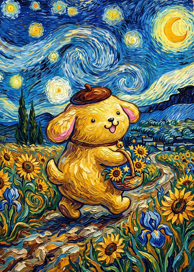 Pompompurin in Starry Night Sunflower Field