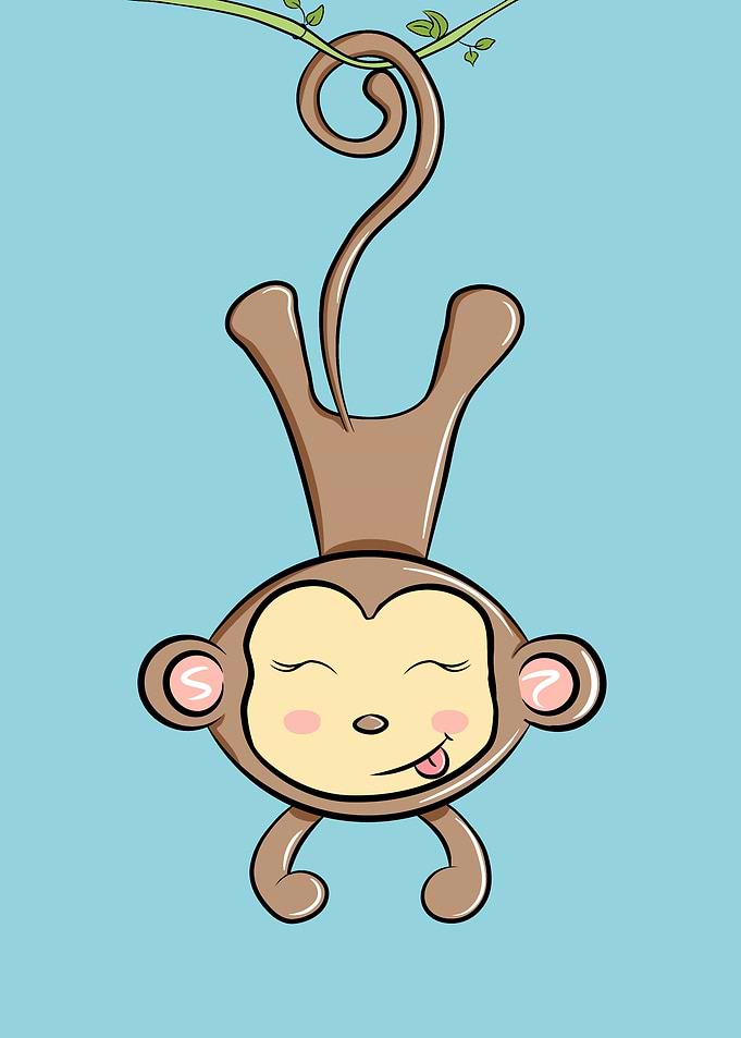 Cute Cartoon Monkey Hanging Upside Down