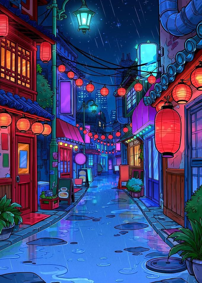 Rainy Night in a Japanese Alley