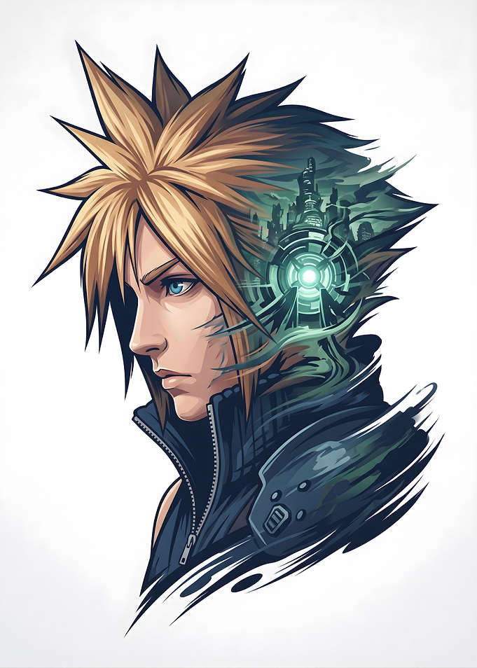 Cloud Strife Final Fantasy VII Double Exposure Portrait