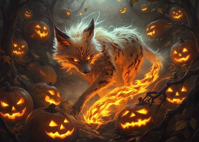 Fiery Fox in Pumpkin Forest