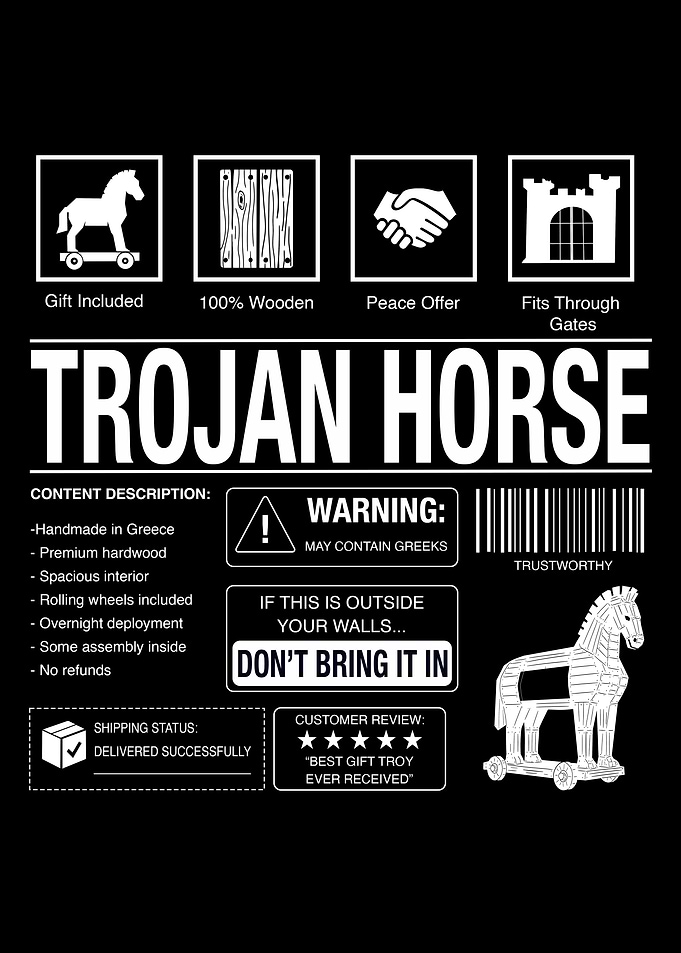 Trojan Horse Funny Product Label Design