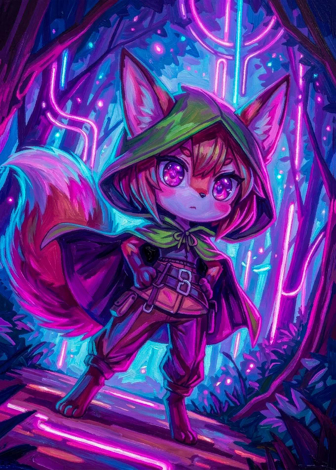 Neon Fantasy Fox Adventurer