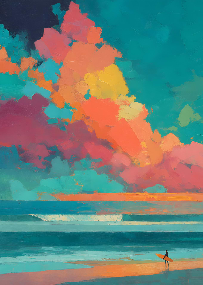 Surfer at Sunset Oil Painting