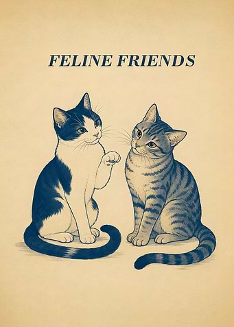 Feline Friends Vintage Cat Art