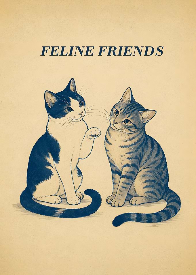 Feline Friends Vintage Cat Art