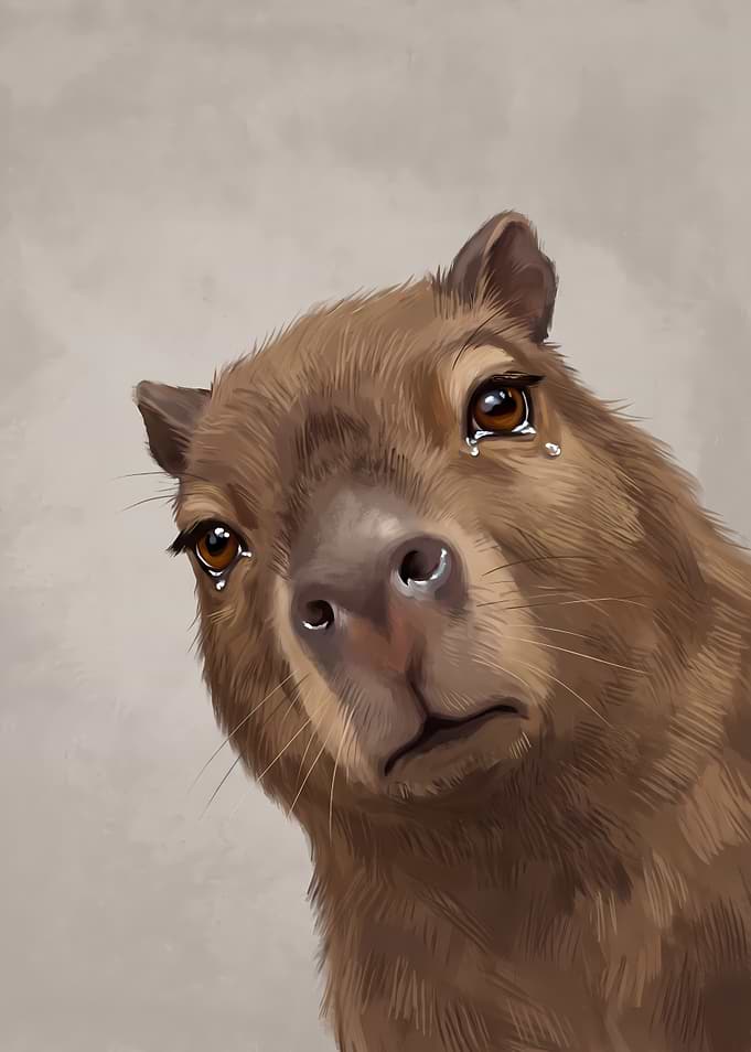Sad Crying Capybara Portrait