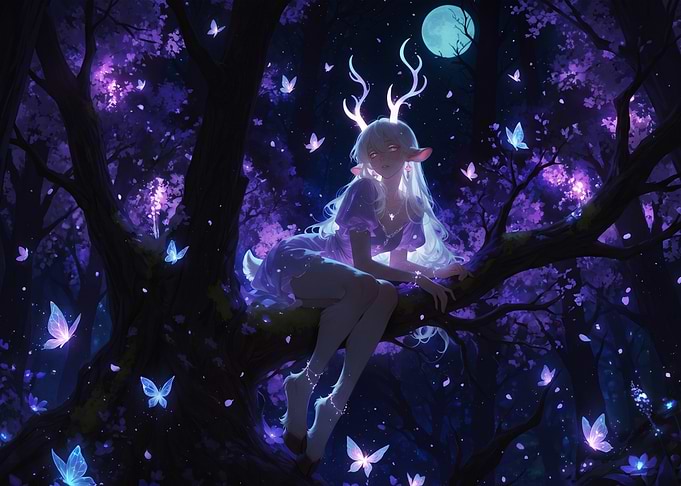 Ethereal Deer Girl in Enchanted Forest