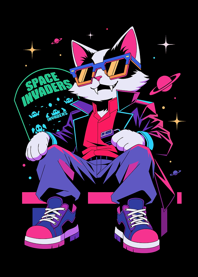 Retro Space Invaders Cat Gamer