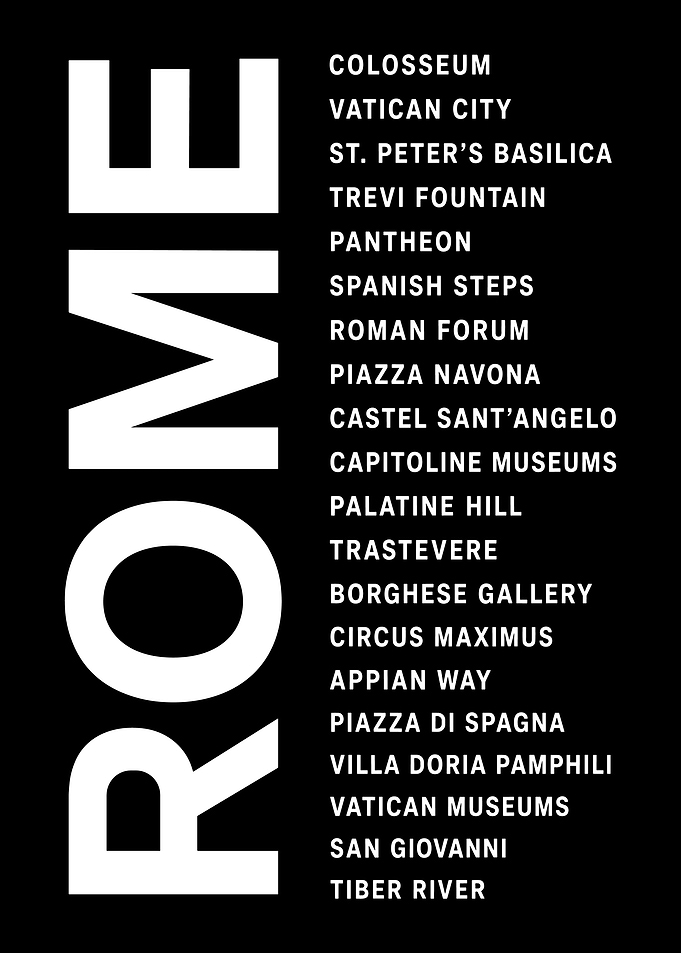 Rome City Landmarks Typography Poster