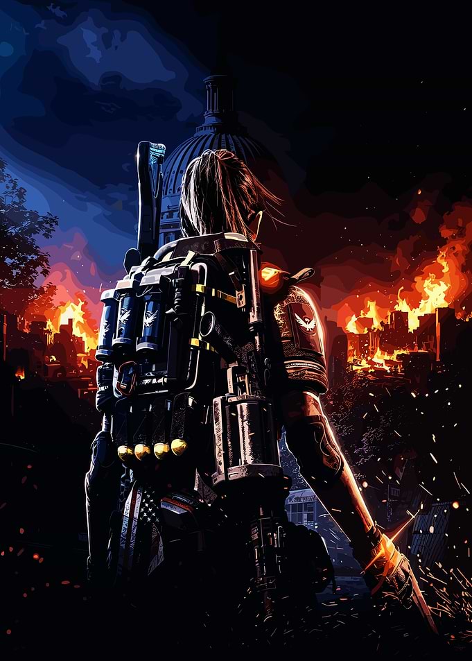 The Division Agent Facing Burning City