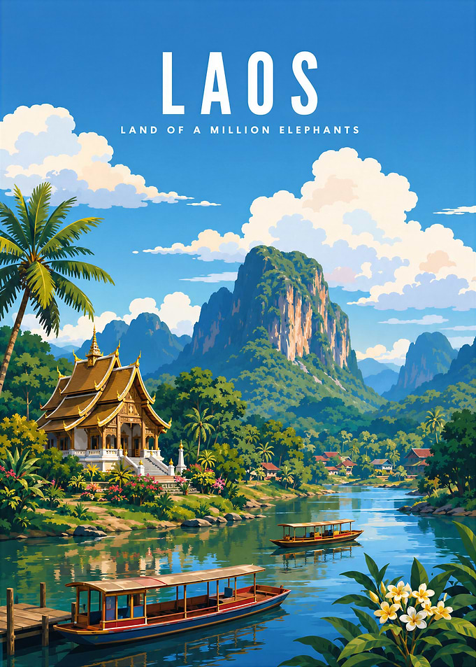 Laos Travel Poster Art