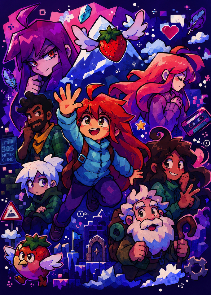 Celeste Game Character Ensemble Art