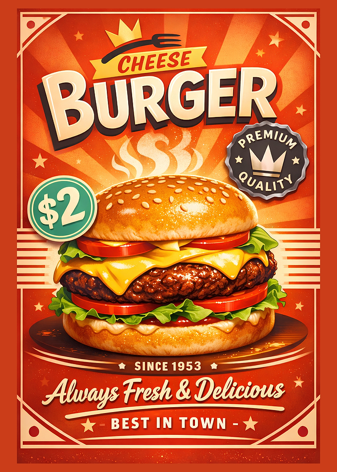 Vintage Style Cheeseburger Advertisement Poster
