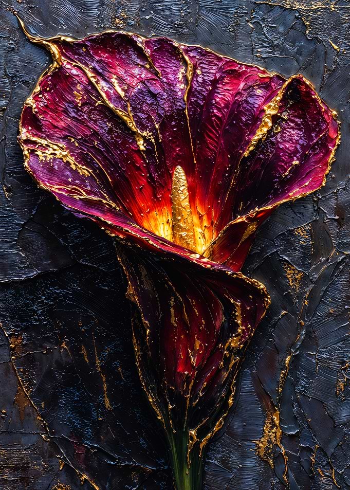 Detailed impasto textured dark calla lily flower