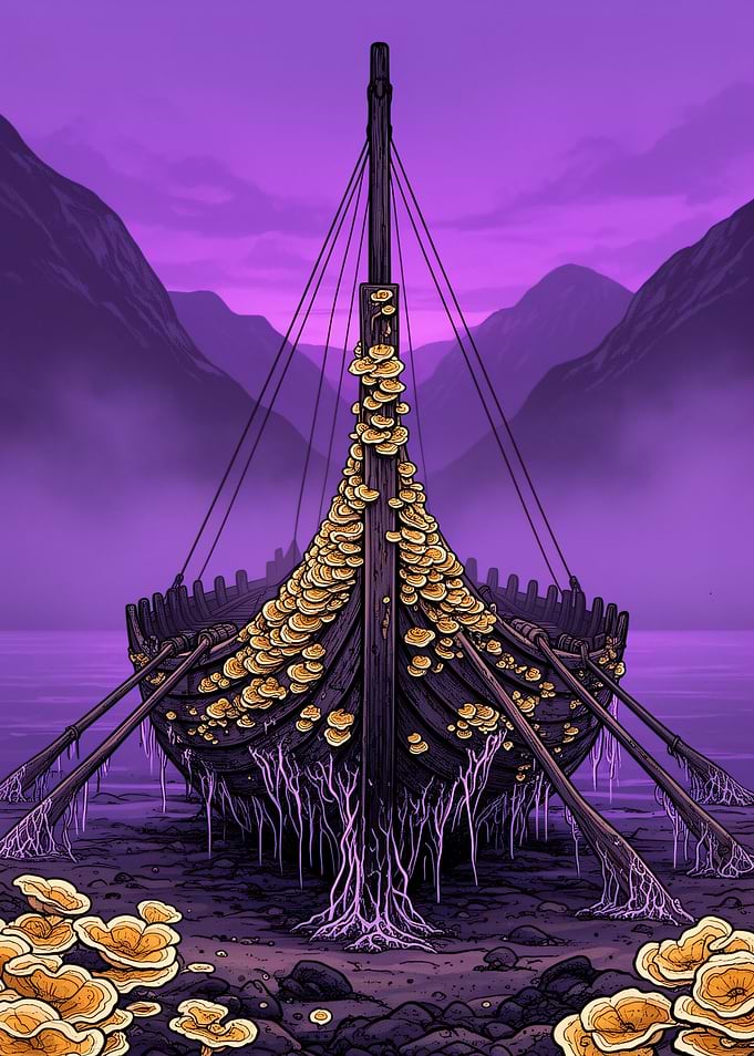 Fungal Viking Ship in Purple Mist