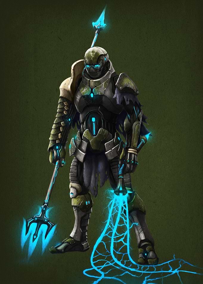 Futuristic Armored Warrior with Energy Trident