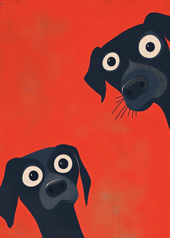 Two Curious Black Dogs Illustration