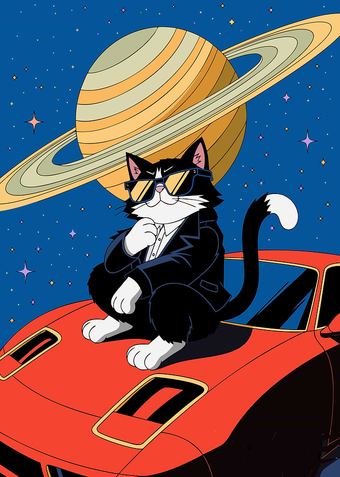 Cool Cat on Sports Car