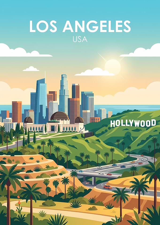 Los Angeles Cityscape Travel Poster