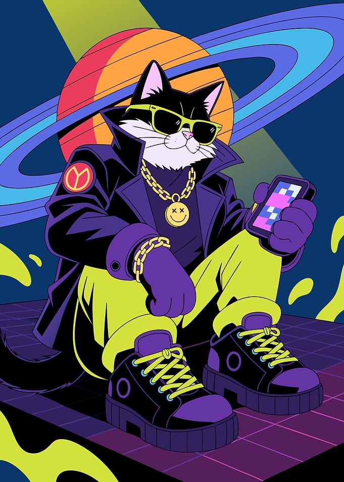 Cool Retro Cyberpunk Cat Illustration