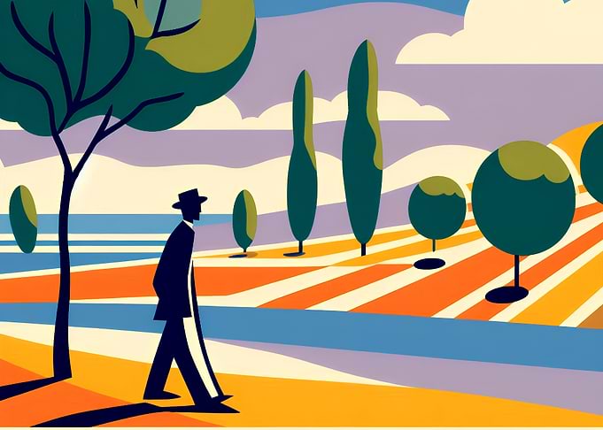 Minimalist Landscape with Walking Figure