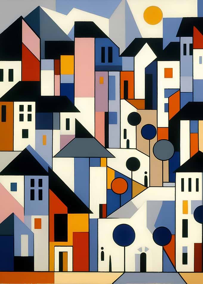 Geometric Abstract Cityscape Painting
