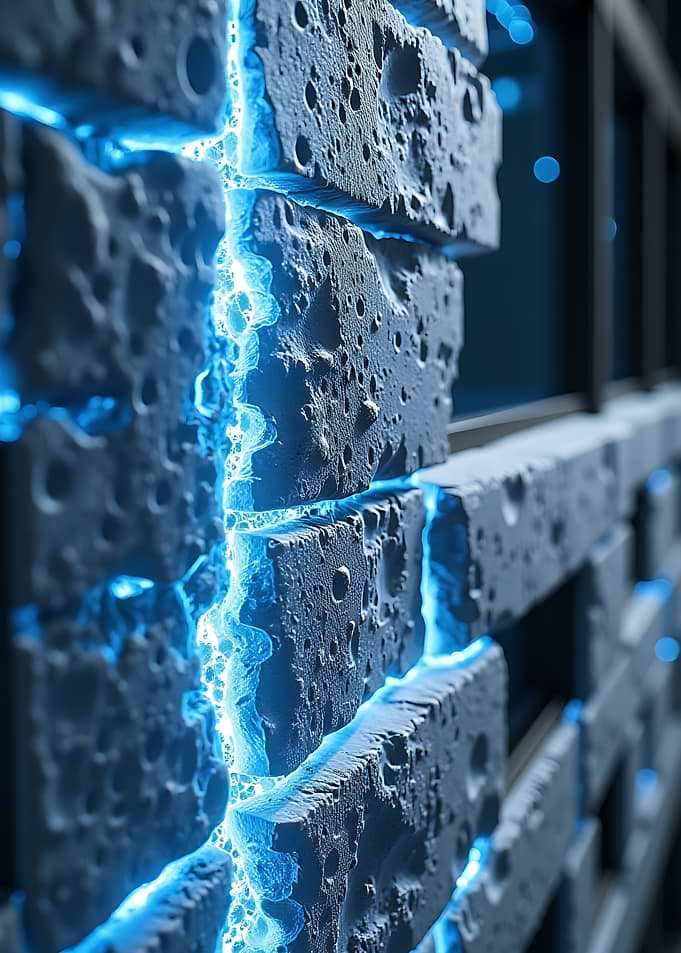 Glowing Blue Neon Brick Wall