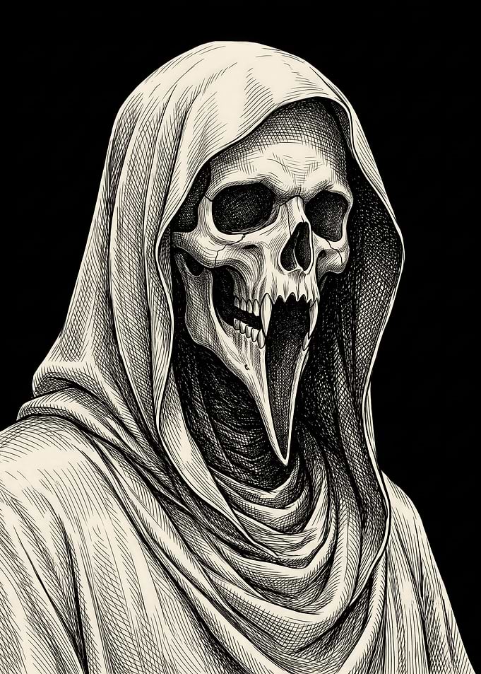 Grim Reaper Skull with Elongated Jaw
